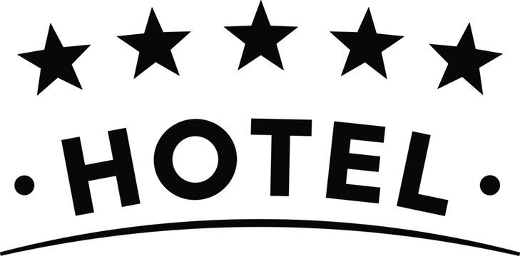 Hotel logo design, five star rating, luxury accommodation, hospitality branding, elegant typography, premium service concept, travel business identity, flat vector illustration
