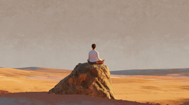 Spiritual Sunset Meditation in Desert Landscape: Find Inner Peace and Tranquility in Nature's Serenity