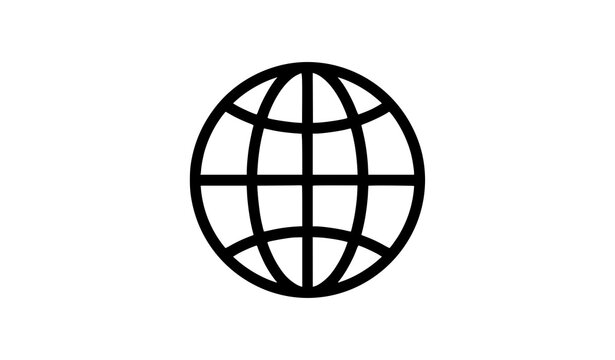 Minimalist globe icon with latitude and longitude lines bold black outline world internet symbol vector