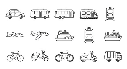 Various Transportation Vehicles Icons Line. © zakel