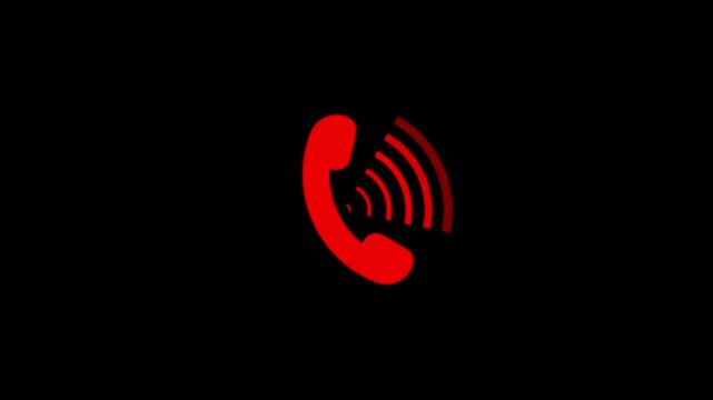 Animation of phone button icon with ringing signal. Turning over the.Smart phone call ring icon animation with isolated black background.4k video