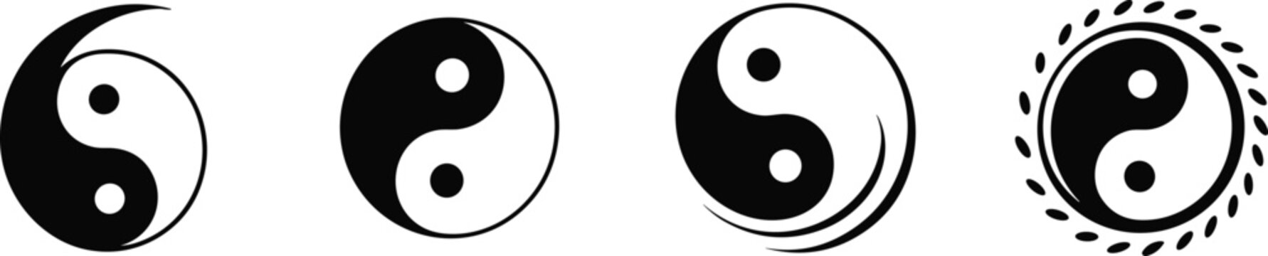 Yin yang symbol set silhouette balance harmony tao philosophy duality zen spirituality energy circle concept traditional asian design