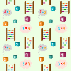 Fototapeta premium Seamless pattern background with book, study, learning, mathematics, numbers, letters, flat design.