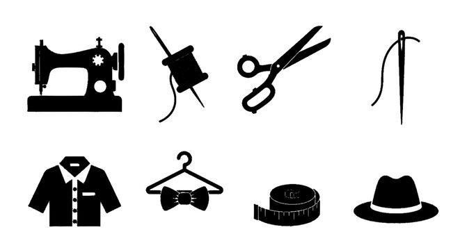 Vector illustration of set of sewing and tailoring icons on a transparent background