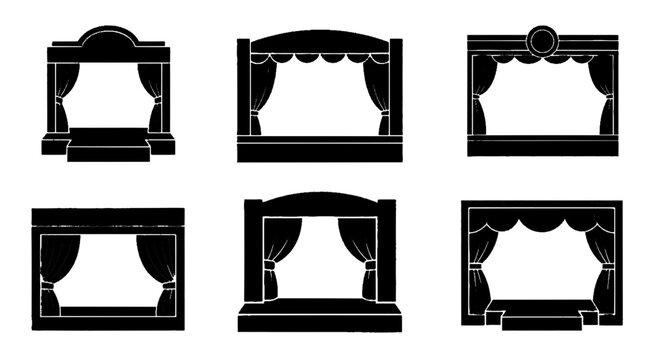 Vector illustration of set of theater stages with curtains on a transparent background