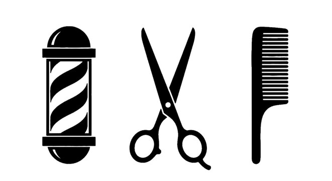 Vector illustration of barber shop icons set with pole, scissors and comb on a transparent background