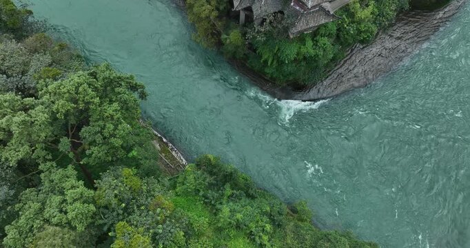 Aerial footage of landscape in dujiangyan, Sichuan province,China