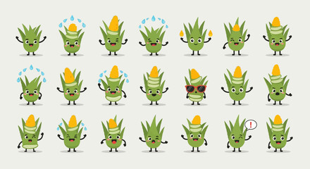 Three cute cartoon cactus characters with funny expressions on a pastel background. © Pratama