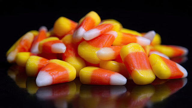 candy corn on black background