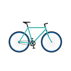Fototapeta premium Teal sleek bicycle illustration with black handlebars and blue rims in a side profile view on a white background concept of contemporary urban mobility