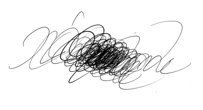 Abstract Scribble Chaos: Energetic Black Ink Lines on White Background