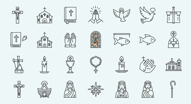 Christianity Icons Set: Symbols of Faith, Worship, and Spirituality