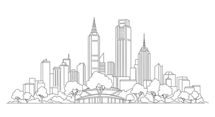 Fototapeta premium Modern City Skyline with Green Park and Traditional Asian Building