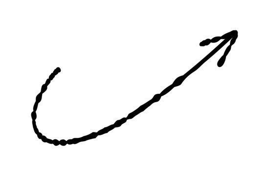 大きく曲がった手書きの上昇矢印イラスト
