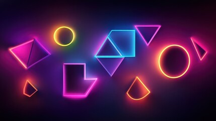 Fototapeta premium A vibrant neon graphic design with colorful geometric shapes floating in space