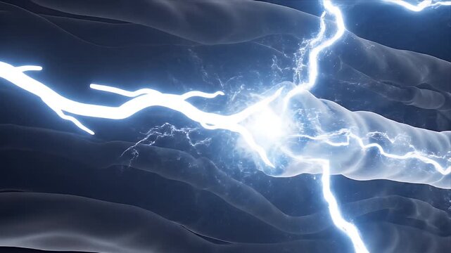 3D CGI Medical Animation Illustrating Neural Pathway Impulse Transmission with Electrical Energy Discharge in Dark Abstract Medical Space