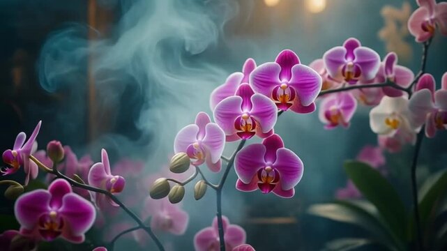 Ultra-realistic full-frame video of delicate purple flowers gently floating on a calm water surface, soft ripples reflecting natural light, serene pond or spa environment, tranquil and peaceful atmosp