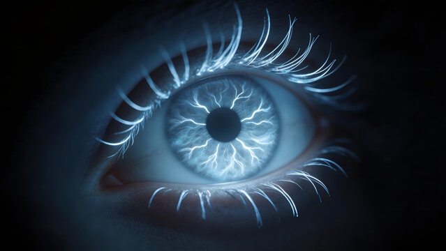 Closeup of an illuminated human eye
