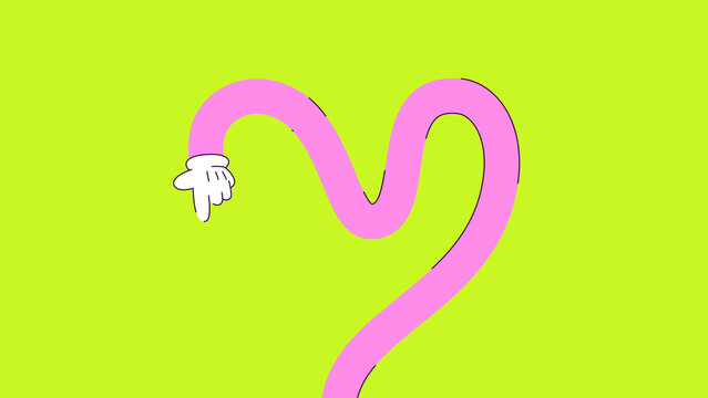 Bright abstract hand gesture vector set with playful curved shapes. Heart-shaped line animation.
