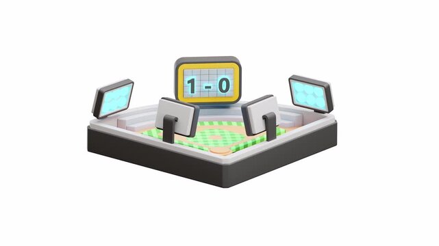 3d animation baseball field stadium scoreboard sports game icon