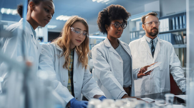 Diverse Team of Scientists Conducting Cutting-Edge Medical Research in a Collaborative Science Lab