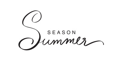 Obraz premium Summer season text font calligraphy hand written lettering script black color object icon summer season time travel trip tourism tourist vacation beach sun sand summer season june may month summer 