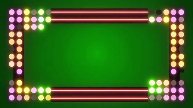 Pixel Neon Frame Loading Line by Line with Bright Animated Dots on Greenscreen