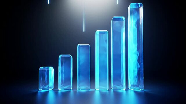 Glowing blue ice bars rise in a dark room with spotlight