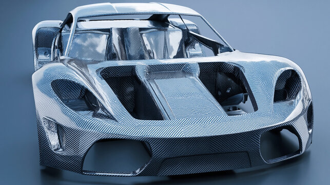 Futuristic Sports Car 3D Model: Innovative Automotive Engineering & High-Performance Design with Transparent Body and Sleek Metal Finish