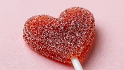 Obraz premium Heartshaped sugarcoated lollipop on pink background