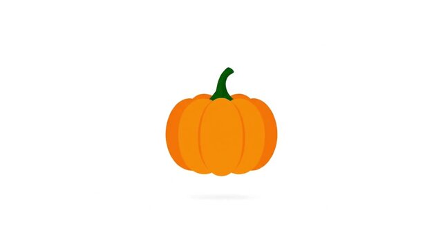 A vibrant, cartoon-style illustration of a single, ripe orange pumpkin with a green stem, set against a clean white background.