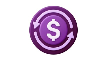 Fototapeta premium A purple circular icon with a dollar sign and arrows indicating financial transactions or currency exchange.