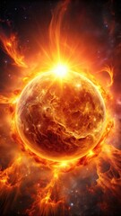 Obraz premium A photo of a fiery sun with solar flares swirling in vibrant oranges and reds across the sky