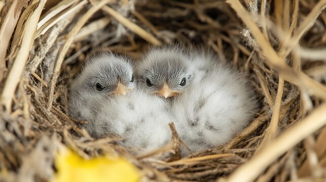 hatchlings. Newborn hatchlings nestled together in a nest with soft downy feathers. wildlife magazines, conservation campaigns, designed for wildlife conservation campaigns, celebrates biodiversity.