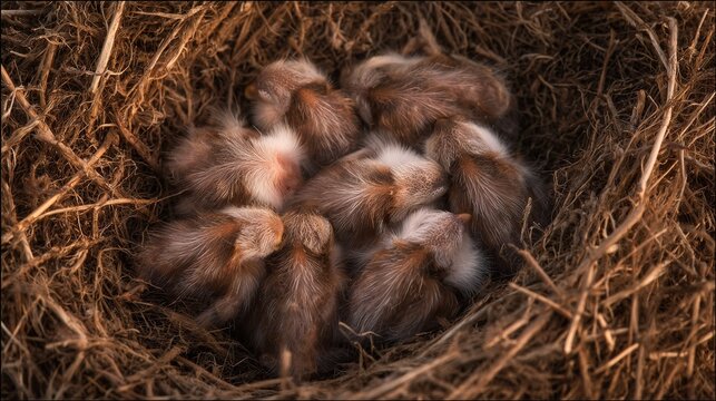 hatchlings. Newborn hatchlings nestled together in a nest with soft downy feathers. wildlife magazines, conservation campaigns, designed for wildlife conservation campaigns, celebrates biodiversity.