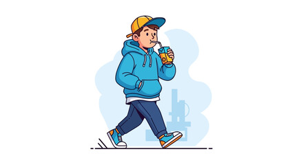 Fototapeta premium Man Walking with Drink.