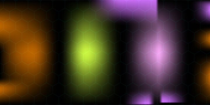 background. Green bright energy flashes under hexagon in dark technology futuristic modern background vector illustration. Gray honeycomb texture grid.