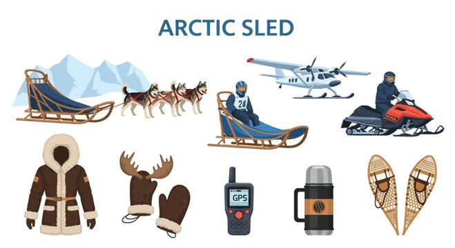 Arctic sled winter sports equipment collection.
