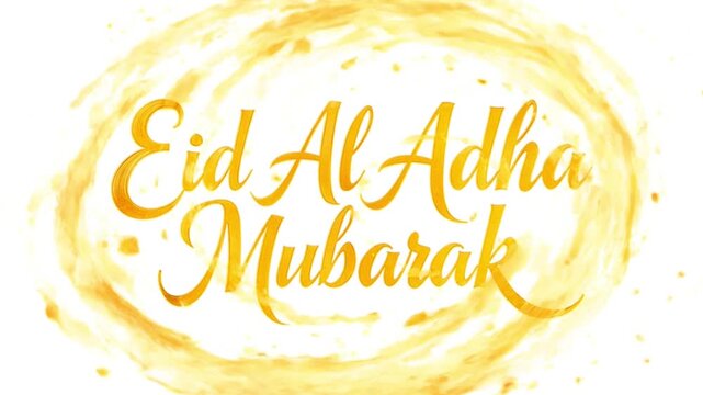 Elegant Eid al-Adha Mubarak animation featuring refined modern calligraphy in a luxurious gold tone. Beautifully designed Eid al-Adha text in shimmering golden color, perfect for festive visuals.