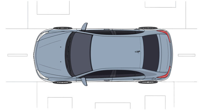 Top view of a generic modern blue sedan car isolated.