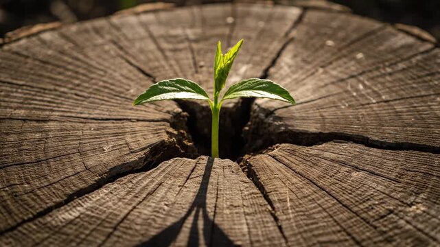 New Life Growing from Tree Stump.