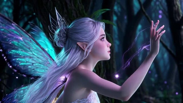 Ethereal Fairy with Bioluminescent Wings in a Magical Night Forest