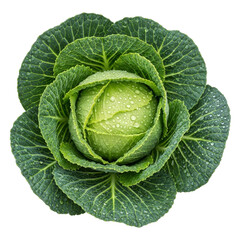 Fototapeta premium Crisp Green Cabbage with Water Droplets Representing Farm Fresh Produce and Healthy Dieting