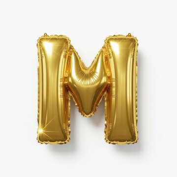 Golden foil letter m balloon with shiny texture