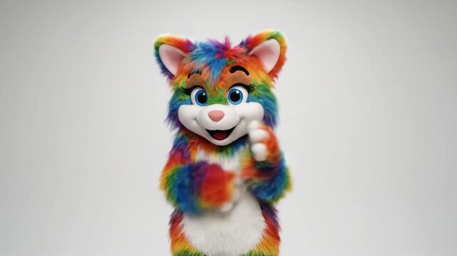Rainbow colored tiger mascot character.