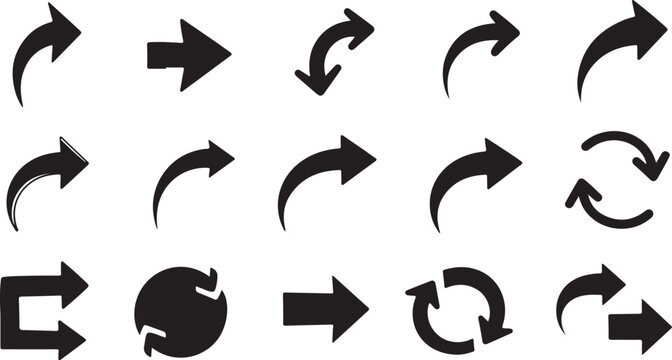 Collection of black arrow icons on white background