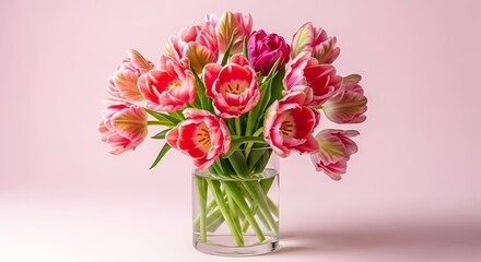 Obraz premium Pink Tulips in Glass Vase.