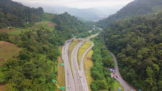 Aerial view of Kuala Lumpur&ndash;Karak Expressway near Genting Sempah RnR, Malaysia
