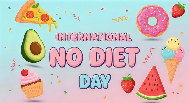 International no diet day celebration with delicious treats and fruits