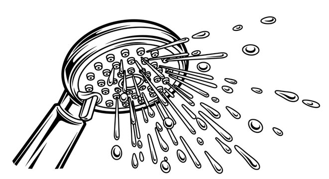 Shower head with water spraying out.